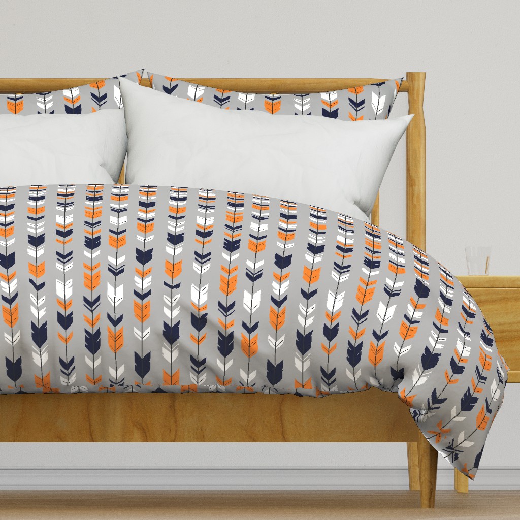 Arrow Feather - navy, orange, white on grey