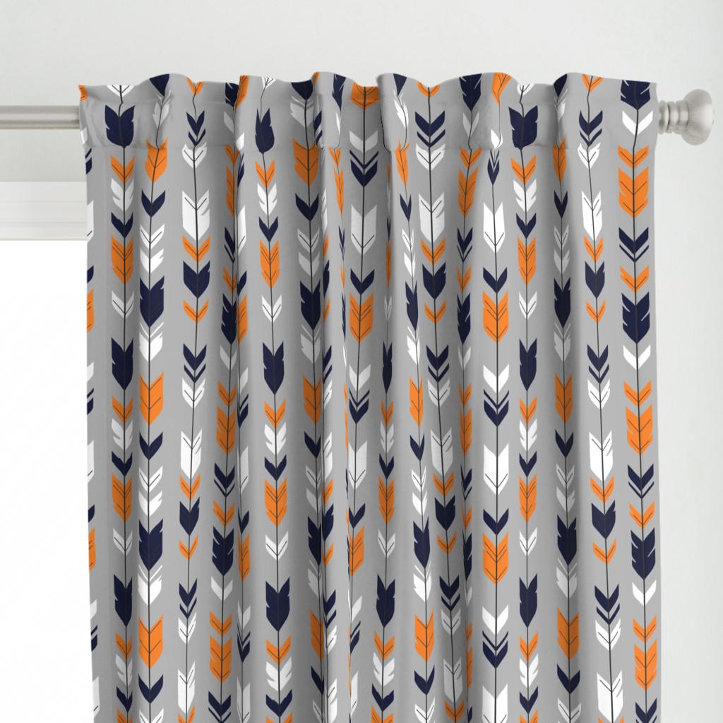 Arrow Feather - navy, orange, white on grey