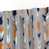 Arrow Feather - navy, orange, white on grey