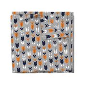 Arrow Feather - navy, orange, white on grey