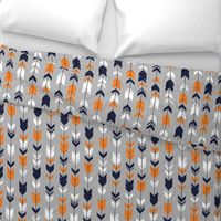 Arrow Feather - navy, orange, white on grey