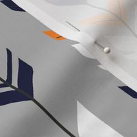 Arrow Feather - navy, orange, white on grey