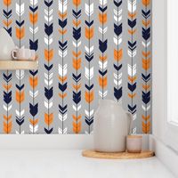 Arrow Feather - navy, orange, white on grey