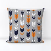 Arrow Feather - navy, orange, white on grey