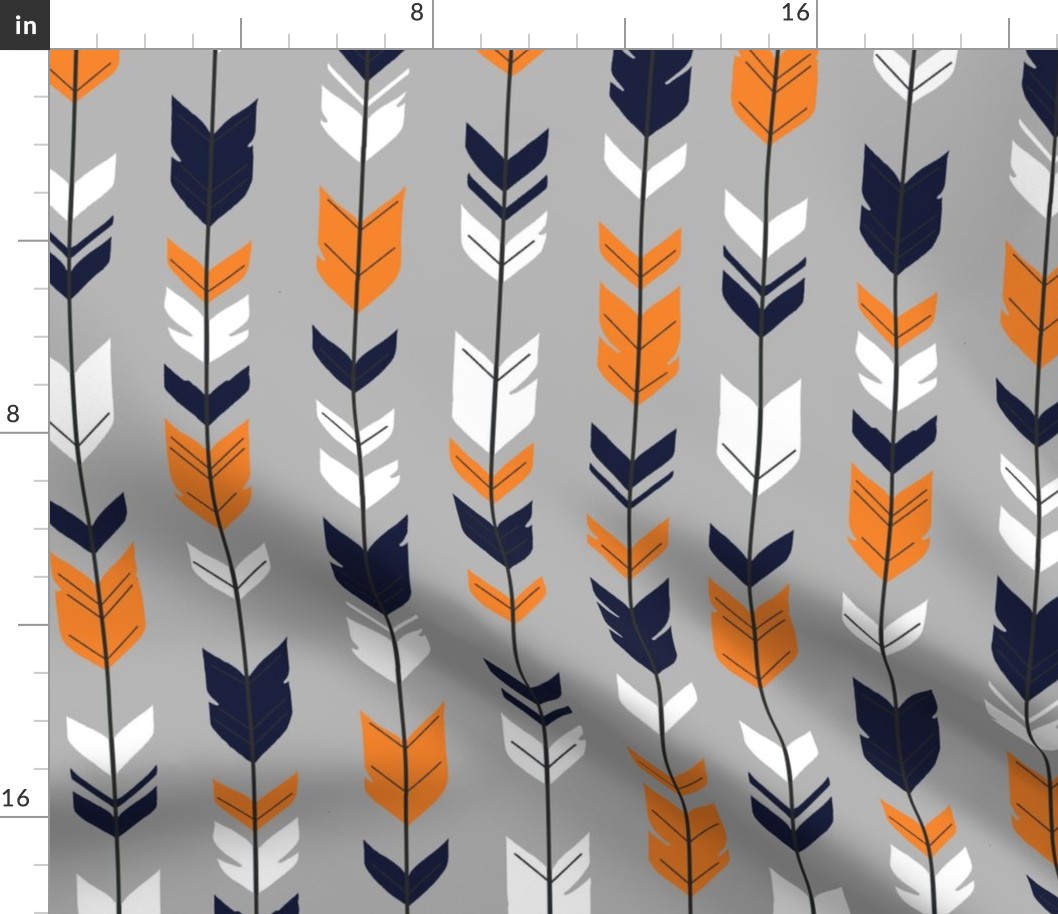 Arrow Feather - navy, orange, white on grey