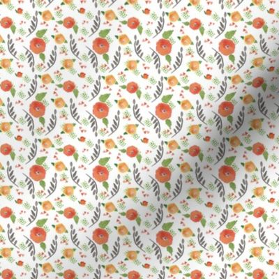 Orange Watercolor Floral Flowers Dots Brown Green Oranges Feminine Girl