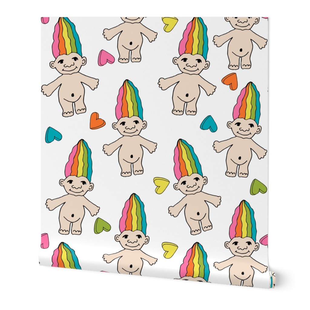 90s nostalgia fabric // cute dolls toys pastel rainbows fabric hand-drawn cute design - rainbow