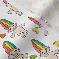 90s nostalgia fabric // cute dolls toys pastel rainbows fabric hand-drawn cute design - rainbow