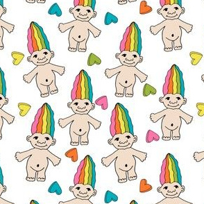 90s nostalgia fabric // cute dolls toys pastel rainbows fabric hand-drawn cute design - rainbow