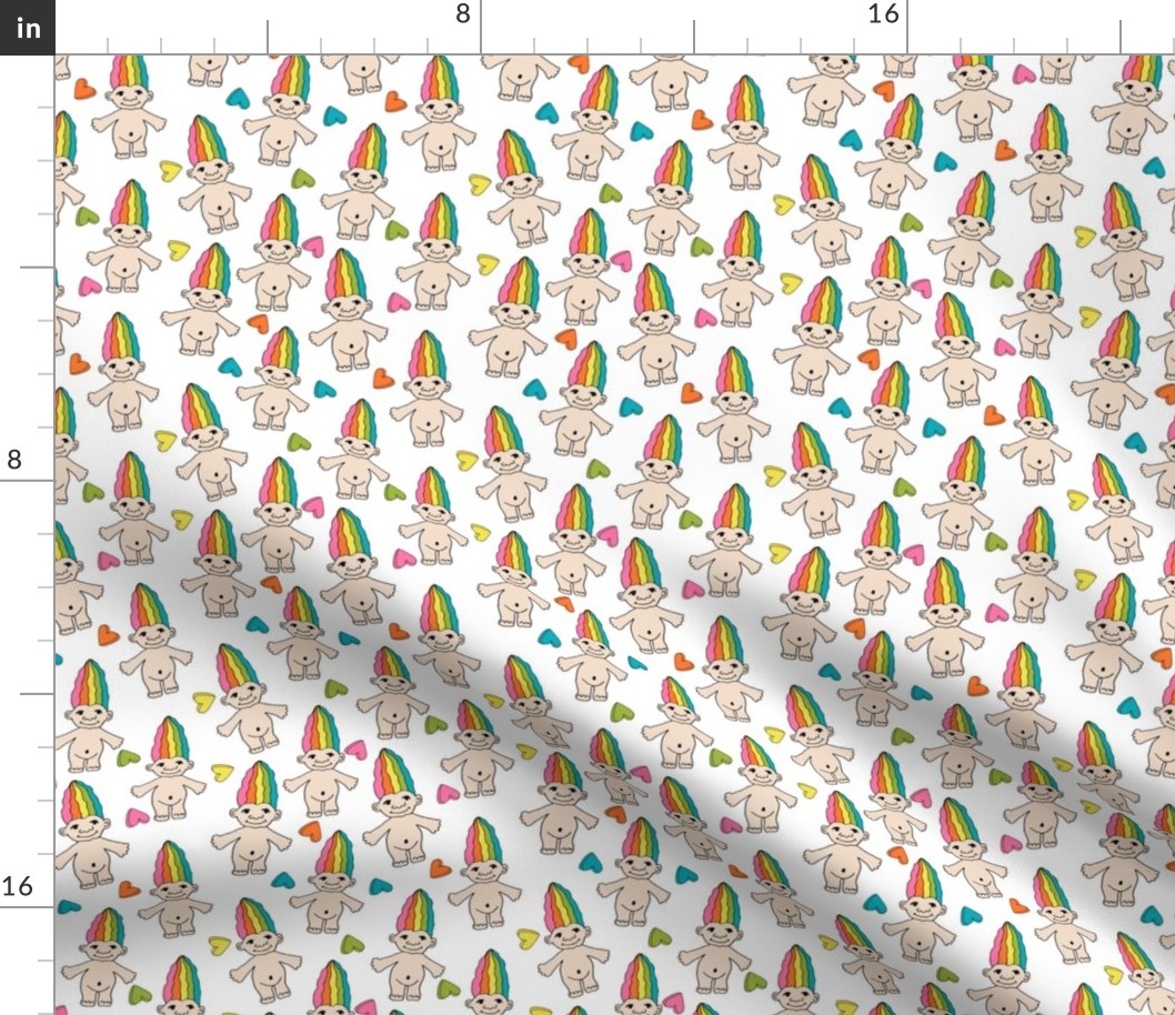 90s nostalgia fabric // cute dolls toys pastel rainbows fabric hand-drawn cute design - rainbow