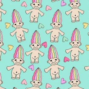 90s nostalgia fabric // cute dolls toys pastel rainbows fabric hand-drawn cute design rainbow pastel