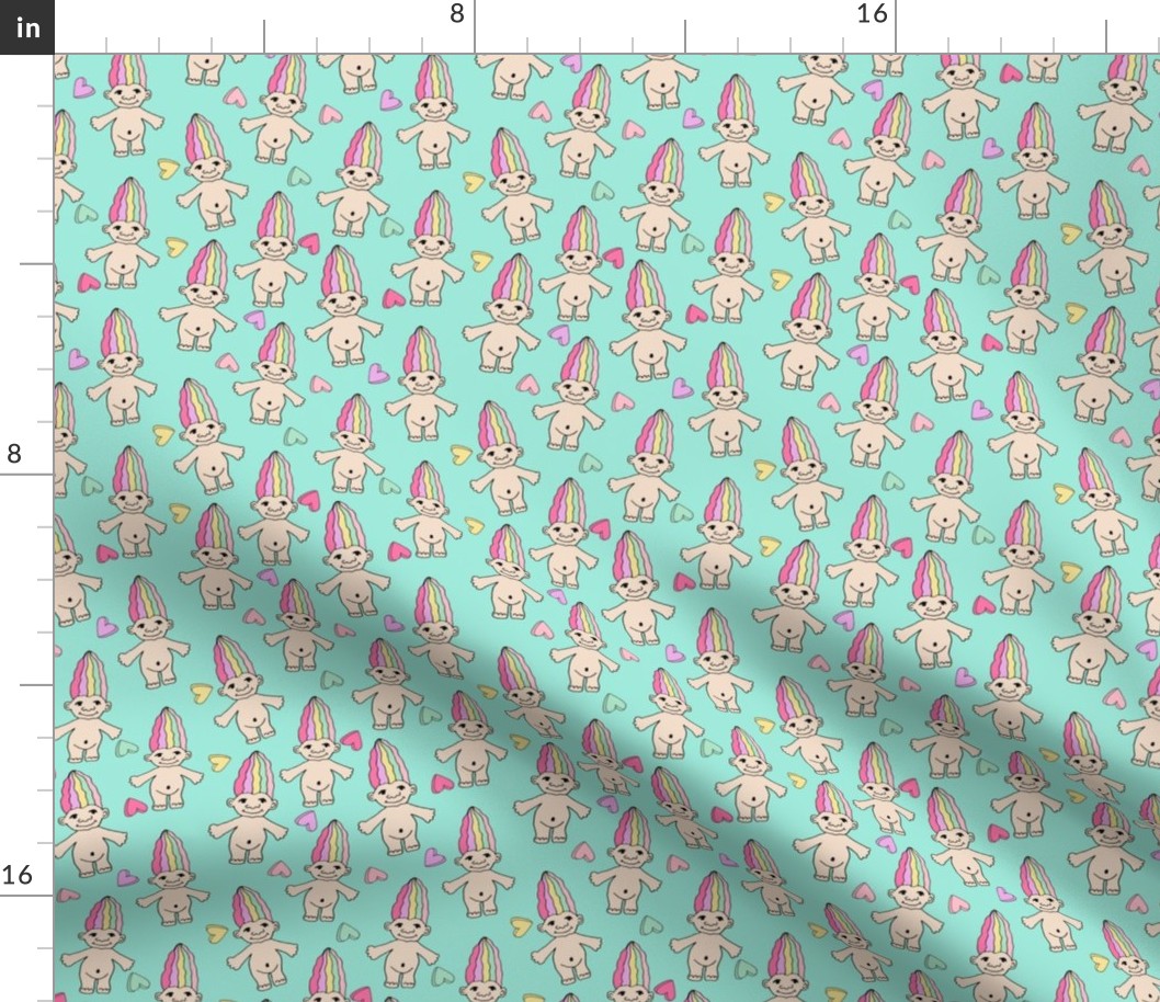 90s nostalgia fabric // cute dolls toys pastel rainbows fabric hand-drawn cute design rainbow pastel