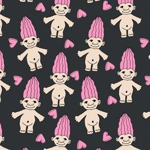 90s nostalgia fabric // cute dolls toys pastel rainbows fabric hand-drawn cute design - charcoal and pink