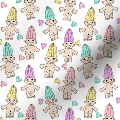 90s nostalgia fabric // cute dolls toys pastel rainbows fabric hand-drawn cute design pastel rainbow