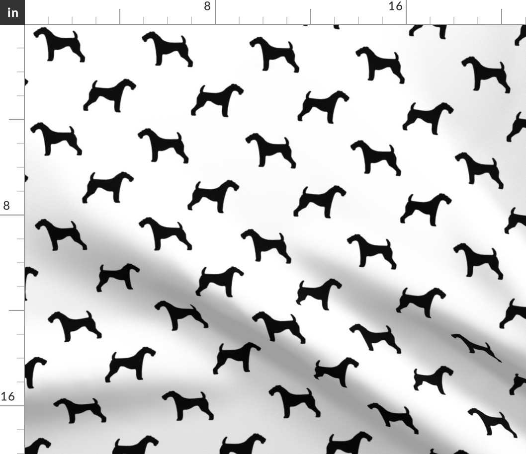 Airedale Terrier silhouette dog fabric white