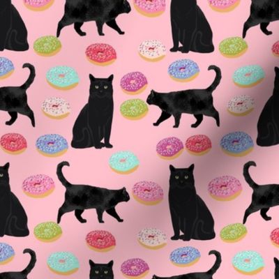 black cat donuts fabric cute food and cats fabric design - pink