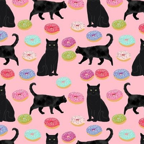 black cat donuts fabric cute food and cats fabric design - pink