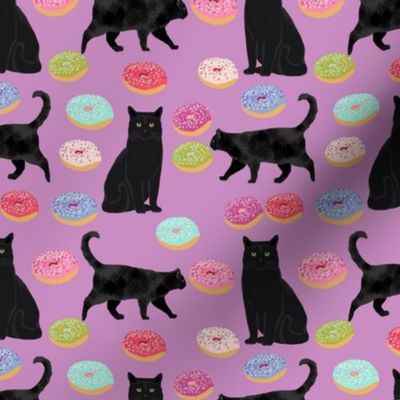 black cat donuts fabric cute food and cats fabric design - purple