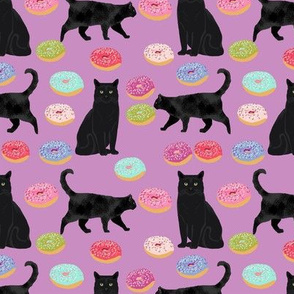 black cat donuts fabric cute food and cats fabric design - purple