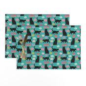 black cat donuts fabric cute food and cats fabric design - turquoise