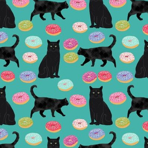 black cat donuts fabric cute food and cats fabric design - turquoise