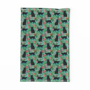 black cat fabric tropical palms summer hawaiian print - turquoise