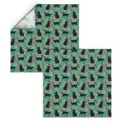 black cat fabric tropical palms summer hawaiian print - turquoise