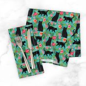 black cat fabric tropical palms summer hawaiian print - turquoise