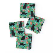 black cat fabric tropical palms summer hawaiian print - turquoise