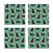 black cat fabric tropical palms summer hawaiian print - turquoise