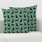 black cat fabric tropical palms summer hawaiian print - turquoise