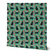 black cat fabric tropical palms summer hawaiian print - turquoise