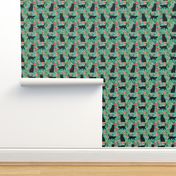 black cat fabric tropical palms summer hawaiian print - turquoise