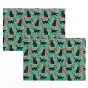 black cat fabric tropical palms summer hawaiian print - turquoise