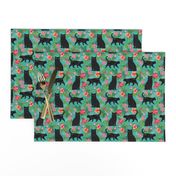 black cat fabric tropical palms summer hawaiian print - turquoise