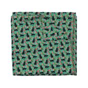 black cat fabric tropical palms summer hawaiian print - turquoise