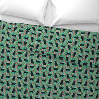 black cat fabric tropical palms summer hawaiian print - turquoise