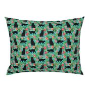 black cat fabric tropical palms summer hawaiian print - turquoise