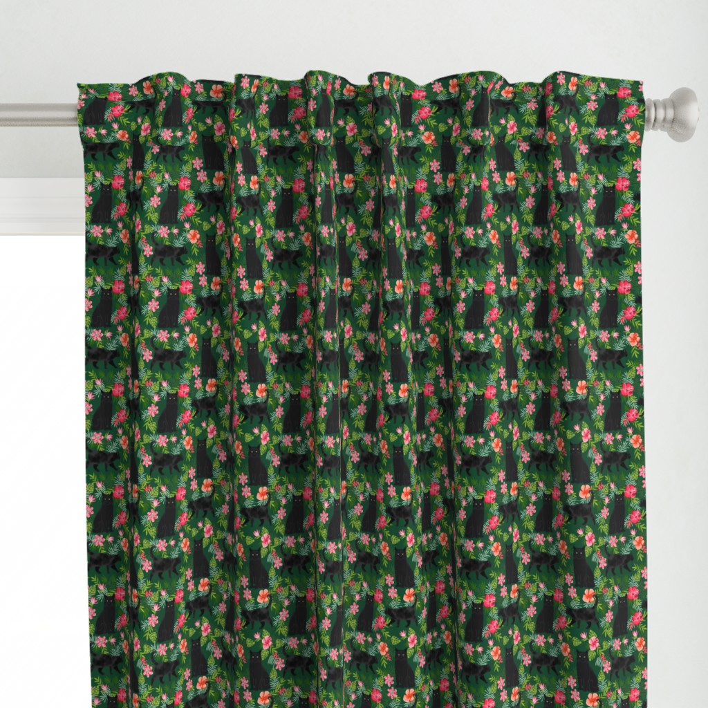 black cat fabric tropical palms summer hawaiian print - green