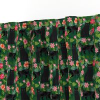 black cat fabric tropical palms summer hawaiian print - green