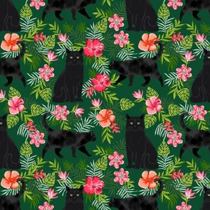 black cat fabric tropical palms summer hawaiian print - green
