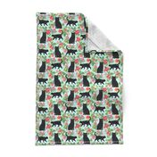 black cat fabric tropical palms summer hawaiian print - light blue