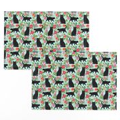 black cat fabric tropical palms summer hawaiian print - light blue