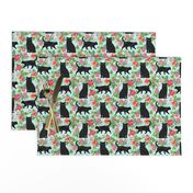 black cat fabric tropical palms summer hawaiian print - light blue