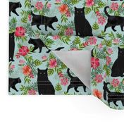 black cat fabric tropical palms summer hawaiian print - light blue