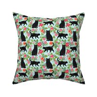 black cat fabric tropical palms summer hawaiian print - light blue