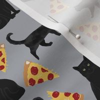 black cat fabric pizza and cats fabric cute funny cat internet cats fabric - grey