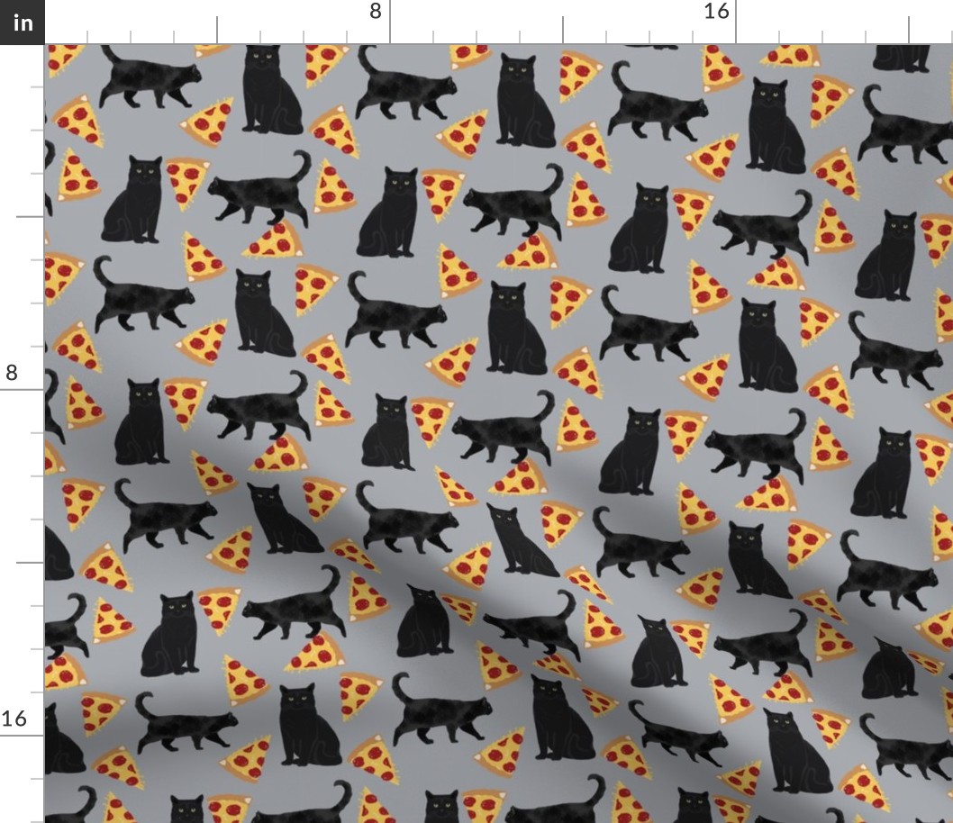 black cat fabric pizza and cats fabric cute funny cat internet cats fabric - grey