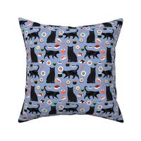 black cat sushi fabric cute cats and food fabric design - powder blue