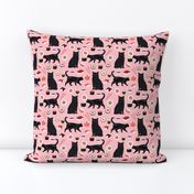 black cat sushi fabric cute cats and food fabric design - pink